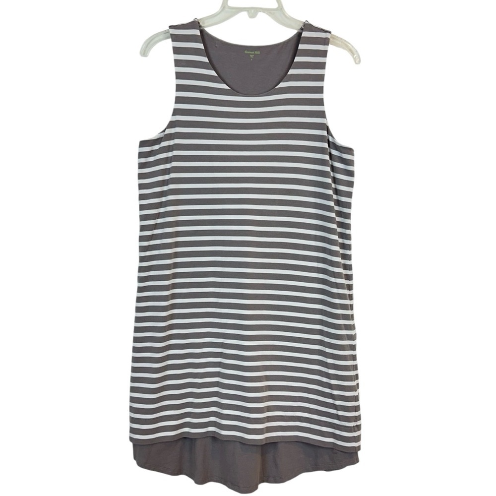 Garnet Hill Grey White Striped Tunic Dress Sz 8